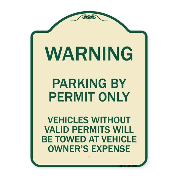 Warning Parking by Permit Vehicles w/o Valid Permits Towed Vehicl Alum, 24" x 18", TG-1824-22714